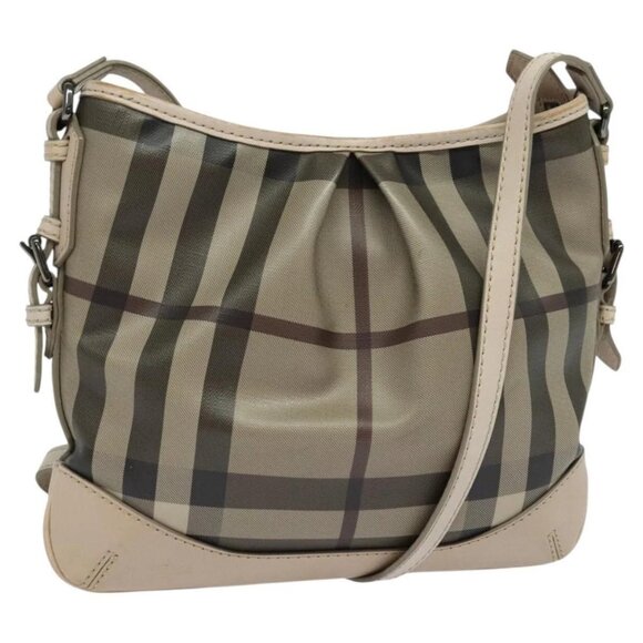 BURBERRY Nova Check Shoulder Bag PVC Khaki Auth BA711 - Picture 1 of 16